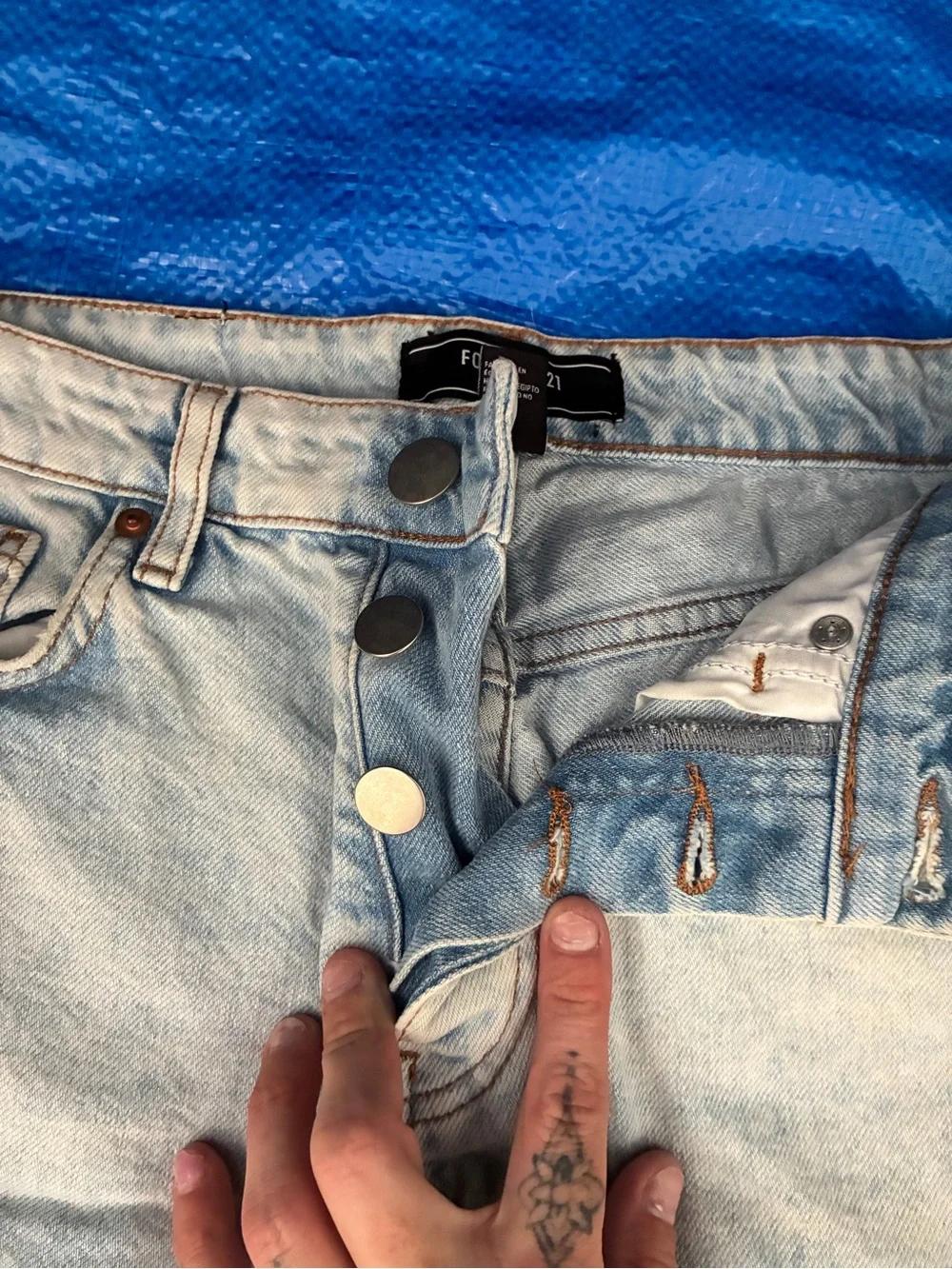 Forever 21 Light Wash Distressed Denim Shorts